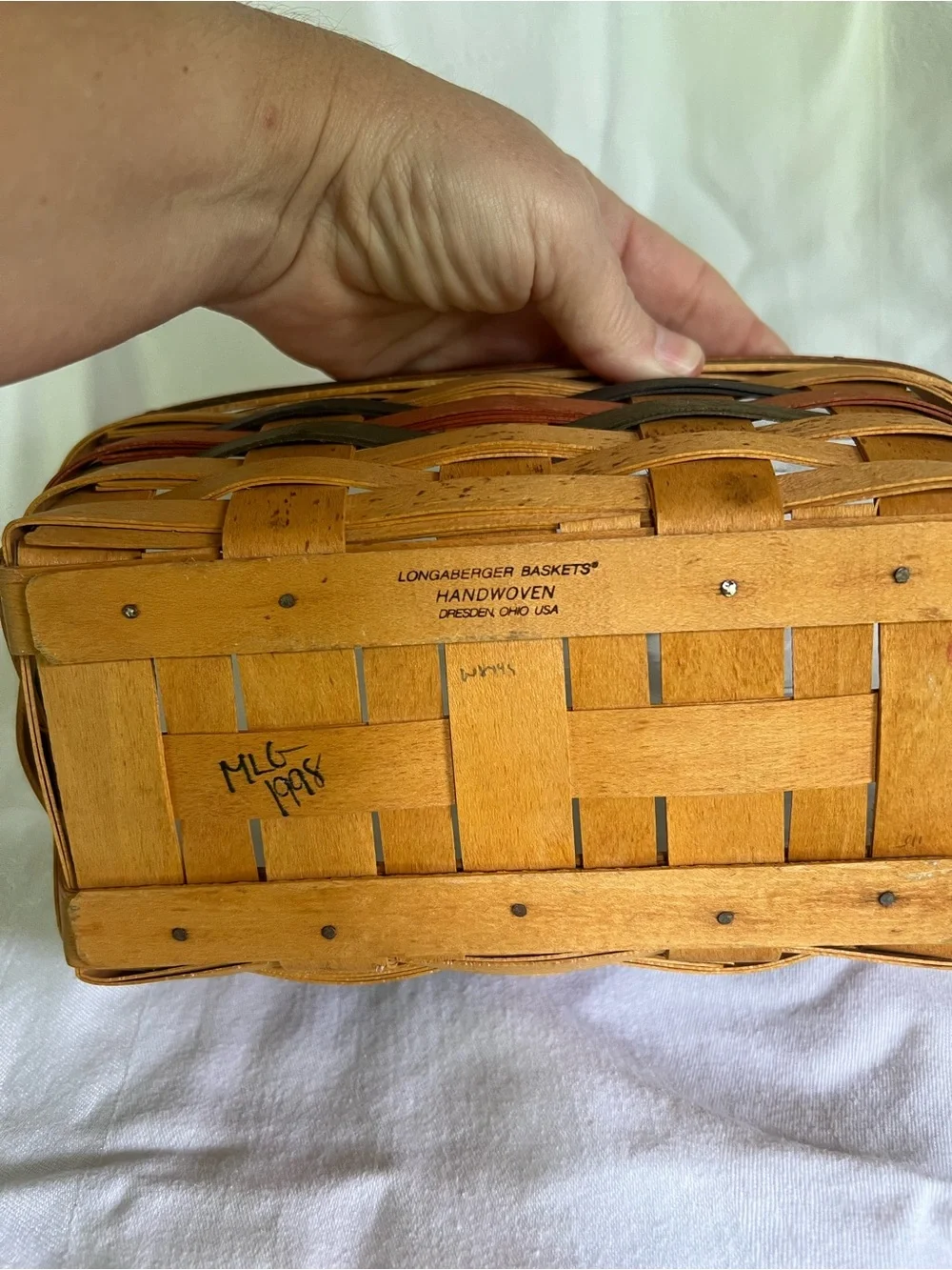 Longaberger Rectangular Woven Basket in Orange, Black & Natural